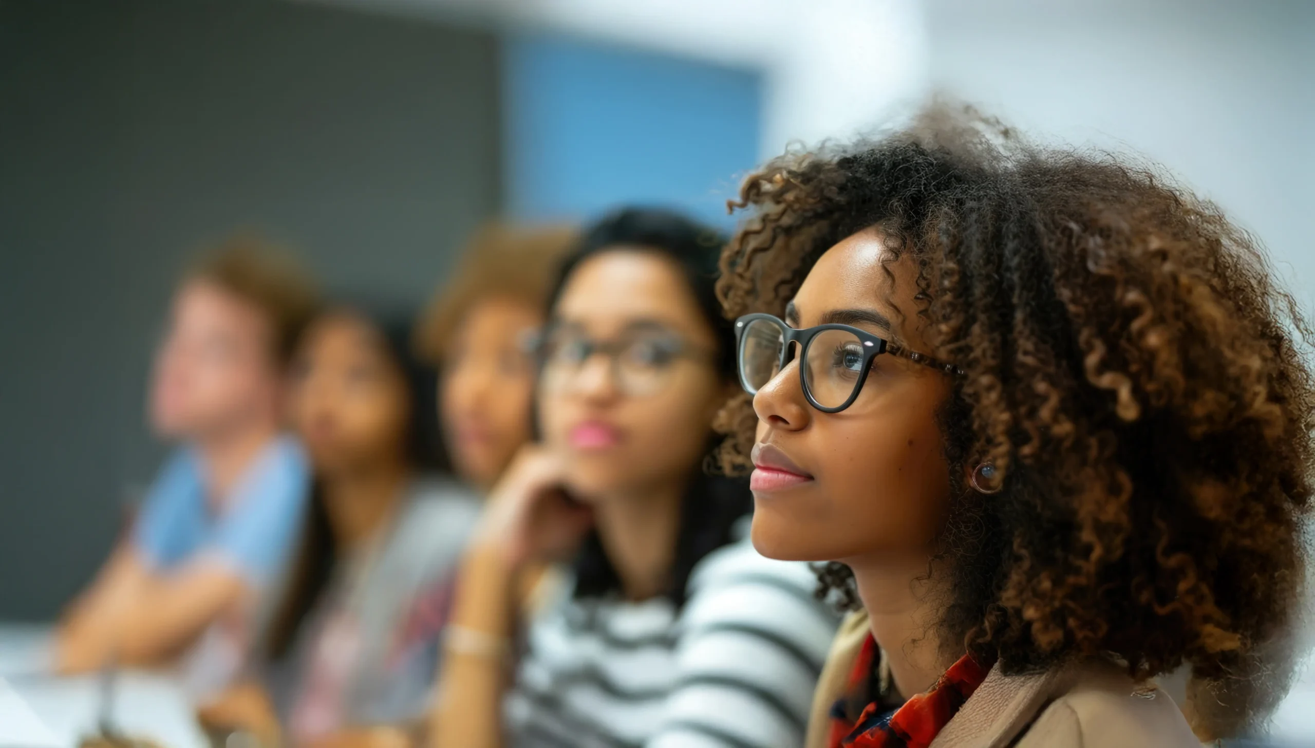 New Orleans student listening intently in class